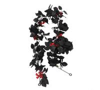 HEIBTENY Ghirlanda di Halloween nera da 1,5 m con rose artificiali in seta e viti da appendere, decorazione floreale finta realistica per pareti, porte, stelo in plastica robusta (F)