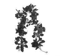 HEIBTENY Ghirlanda di Halloween nera da 1,5 m con rose artificiali in seta e viti da appendere, decorazione floreale finta realistica per pareti, porte, stelo in plastica robusta (E)