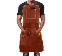HEIBTENY Grembiule da saldatura, da uomo, 6 tasche, resistente, resistente al calore, in pelle bovina, protezione per saldatore, officina, grembiule di sicurezza, marrone