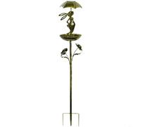 HEIBTENY Mangiatoia pasquale in ferro per conigli, uccelli, paletto da giardino con luce solare, resistente alle intemperie, ombrello in metallo, decorazione per cortile, patio, prato, verde e rame