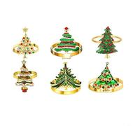 HEIBTENY Set di 6 portatovaglioli a forma di albero di Natale, in acciaio inox con strass rossi e verdi, decorazione per tavolo da pranzo, matrimoni e riunioni di famiglia (1 set)