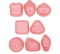 HEIBTENY Set di 8 formine per biscotti a forma di cartone animato, per biscotti, per alimenti, in plastica PP, per bambini, decorazione per feste, utensili da cucina, rosa, facili da pulire, 165 x 21