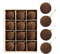 HEIBTENY Set di palline di Natale da 8 cm, in velluto marrone floccato con scatola per eleganti decorazioni per albero di Natale e decorazioni stagionali contemporanee per la casa (1 set)