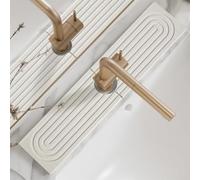HEIBTENY Tappetino per rubinetto in terra di diatomee, a forma di U, per cucina e bagno, per un rapido assorbimento, antiscivolo, ad asciugatura rapida, 40 x 10 cm, bianco e grigio, confezione da 2 (A
