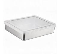 HEIBTENY Teglia rettangolare in acciaio inox per tiramisù, con coperchio, design profondo per cuocere, conservare, servire dessert, lavabile in lavastoviglie, 33 x 29 cm (A)