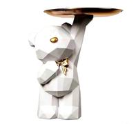 HEIBTENY Vassoio portaoggetti in resina a forma di orso geometrico per chiavi, cancelleria e piccoli oggetti, graziosa statuetta decorativa per casa o ufficio, struttura in resina e metallo (bianco)