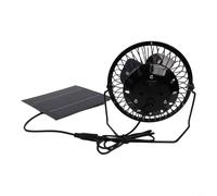 HEIBTENY Ventola di raffreddamento a pannello solare da 5 W, 6 V, alimentata tramite USB, per serra, casa, camper, rimorchio, portatile, in ferro, per campeggio, uso esterno, nero