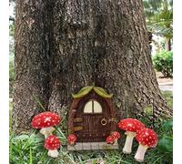 HEIBTENY Woodland Fairy Garden Decor Fungo Porta Finestra Set Luminoso Resina Miniatura Ornamento da Giardino Marrone