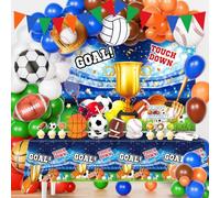Heidaman 190 pezzi + decorazioni per feste di compleanno sportive, decorazioni per feste a tema sportivo, il set include striscione a palloncino arco, tovaglia, sfondo, decorazioni per torte