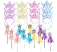 Heidouse 24 pezzi decorazioni per feste di compleanno fate, 12 luccicanti bacchette da fata con nastro, 12 elastica corona di principessa scintillante, tiara perfetta per bambine, cappelli per adulti