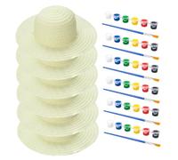 Heidouse 6 Set di Cappelli di Paglia Bianca Set Fai -da -Te Cappelli di Paglia con Pennello per spazzole Artigianato Dipinto di Pittura da Tea Party Doni per Bambini Adulti