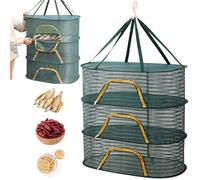 Heidouse Porta di asciugatura a erbe, asciugacapelli a mesh a 3 livelli con zip, griglia di asciugatura pieghevole con un gancio girevole a 360 ° per erbe, frutta, verdura, pesce, vestiti, rack