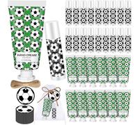 Heigble Set di 36 balsami per le labbra e creme per le mani a tema calcio, regalo per feste di calcio, include 36 balsami labbra e 36 creme idratanti per le mani.