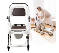 Height Adjustable Bedside Commode, Sedia Al Letto 4-In-1 Doccia E Trasferimento, Regolazione Senza Attrezzi, Capacità 150kg, Per Recupero, In intura Protettiva, Pedale(Mobile wheels)