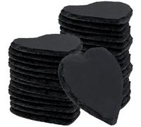 HEIHAK 30 sottobicchieri in ardesia a forma di cuore, tovagliette in ardesia da 10 cm, con cuscinetti di fissaggio inferiori, sottobicchieri multiuso in pietra nera per bar, cucina, hotel, ristorante