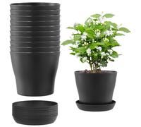 HEIHAK Confezione da 10 vasi in plastica nera da 17 cm, con sottovaso e drenaggio, vasi rotondi medi per interni ed esterni