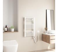 Heilmetz Scaldasalviette Elettrico Bagno 700x400mm, Termoarredo Elettrico Bagno con Temperatura Regolabile, Termostato Intelligente, Radiatore Elettrico Basso Consumo da Parete Verticale, Bianco