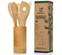 Heim.Liebe Set di cucchiai in legno di bambù, con contenitore, in bambù sostenibile (FSC) - LFGB - Marchio tedesco - cucchiaio da cucina, cucchiaio da mescolare, cucchiaio da tavola, contenitore