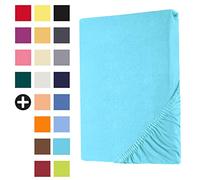 Heim24h® Lenzuolo con angoli elasticizzati in jersey, con altezza da 18 a 30 cm, 100% cotone, di alta qualità, elastico, traspirante e morbido (turchese, Premium 180 x 200 - 200 x 225 cm)