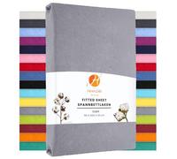 Heim24h, lenzuolo con angoli elasticizzati in jersey di cotone, Cotone, argento, 90 x 200 cm