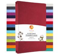 Heim24h, lenzuolo con angoli elasticizzati in jersey di cotone, Cotone, bordeaux, 120 x 200 cm
