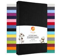 Heim24h, lenzuolo con angoli elasticizzati in jersey di cotone, Cotone, Nero , 140 x 200 cm