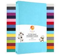 Heim24h, lenzuolo con angoli elasticizzati in jersey di cotone, Cotone, turchese, 120 x 200 cm