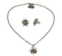 Heimatflüstern - Gioielli Set di Collana e Orecchini in Metallo con Strass a Stella Alpina Piccola - Collana Dirndl da Donna, Orecchini con Strass per Camicetta, Gioielli Dirndl, Zinco