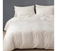 HeimenAogo Set di biancheria da letto matrimoniale in cotone egiziano da 600 fili, ultra morbido e traspirante, con chiusura a cerniera, in cotone lavato a fibre lunghe, effetto lino, colore bianco