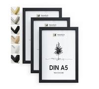 Heimlich® 3 Cornici Portafoto DIN A5, 14,8 x 21 cm, Colore Nero, in Legno, Confezione da 3 Pezzi, Piccolo Collage | Cornice per Foto in Vero Legno | Picture Frame A5