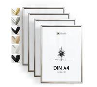 Heimlich® - Cornice per foto - A4 21x30 cm, Alluminio, Argento, Confezione da 4 - Cornici per certificati di documenti e diplomi con copertura in foglio di plastica - Montaggio a parete o da tavolo
