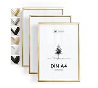 Heimlich® - Cornice per foto - A4 21x30 cm, Alluminio Metallo, Oro, Confezione da 3 - Cornici per certificati, diplomi e documenti con copertura in foglio di plastica - Montaggio a parete o da tavolo