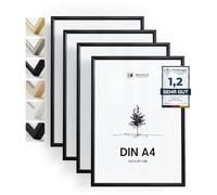 Heimlich® - Cornice per foto - A4 21x30 cm, Alluminio, Nero, Confezione da 4 - Cornici per certificati di documenti e diplomi con copertura in foglio di plastica - Montaggio a parete o da tavolo