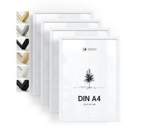 Heimlich® - Cornice per foto - A4 21x30 cm, Legno, Bianco, Confezione da 4 - Cornici per certificati e diplomi di documenti con copertura in foglio di plastica - Montaggio a parete o da tavolo