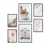 Heimlich Set di Stampe da Parete - SENZA Cornici - Decorazioni da Muro per Soggiorno, Camera da Letto e Cucina - Poster Abbinati - | 2 x A3 & 4 x A4-30x42 & 21x30 | » Italia Roma Amore «
