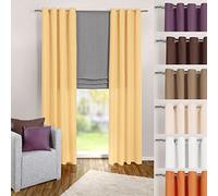 heimtexland® 117, Tenda con Occhielli in Tinta Unita, Oscurante ma traslucida, 245 x 140 cm (Altezza x Larghezza), in Microfibra, con Bellissimo Motivo Leggero, Colore Giallo