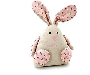 heimtexland ® Fermaporta a forma di coniglietto con orecchie pieghevoli, Tilda fiori in tessuto, 30 cm, rosa tipo 740