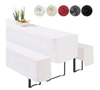 heimtexland ® Set di 3 teli da birra, 1 copritavolo, tavolo da birra, 2 coprisedia per panchina, decorazione da tavolo, tipo 860, colore bianco, per tavolo da 50 x 220 cm