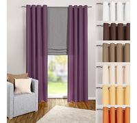 heimtexland® tenda decorativa, con passanti e nastro arricciato, tinta unita, color viola, 175 x 140 cm (altezza x larghezza), oscurante ma lascia passare la luce, colore naturale opaco, con bella caduta leggera, tessuto Ökotex, tipo 117