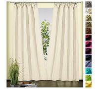 heimtexland ® Tenda decorativa in cotone, tinta unita, opaca, con fettuccia arricciata, ecru naturale, 230 x 135 cm, tipo 625