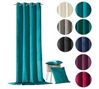 heimtexland ® - Tenda decorativa in velluto con occhielli, oscurante, 245 x 135 cm, tipo 641 (blu petrolio)