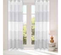 heimtexland® - Tenda tipo 562 a righe orizzontali, con occhielli, effetto lino naturale, 245 x 140 cm, Ökotex
