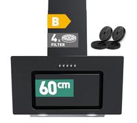 HEINRICHS, cappa aspirante, 60 cm, aspirazione 300 m³/h, risparmio di spazio, con illuminazione a LED, 3 velocità, con filtro ai carboni attivi, potenza 69 W, colore nero