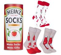 HEINZ Confezione da 3 calzini da uomo con ketchup, con fagioli al forno, per uomini e adolescenti, morbidi e traspiranti, taglia 40-46, regali per lui, Ketchup rosso, Taglia unica