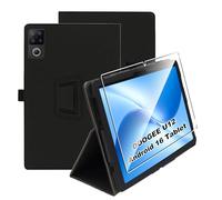 Heioloo Custodia per DOOGEE U12 Android 16 Tablet 2025 Cover in Pelle Case, + [1 Pezzi] Vetro Temperato Pellicola Protettiva [Auto Svegliati/Sonno][Supporto Funzione ] [Anti-Scratch] Nero
