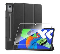 Heioloo Custodia per Lenovo ldea Tab Pro 2025 Cover in Pelle Case, + [1 Pezzi] Vetro Temperato Pellicola Protettiva [Auto Svegliati/Sonno][Supporto Funzione ] [Anti-Scratch] Nero