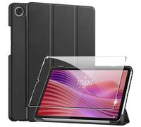 Heioloo Custodia per Lenovo Tab One 8.7" 2025 Cover in Pelle Case, + [1 Pezzi] Vetro Temperato Pellicola Protettiva [Auto Svegliati/Sonno][Supporto Funzione ] [Anti-Scratch] Nero