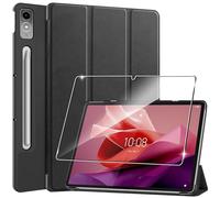 Heioloo Custodia per Lenovo Tab P12/P12 Paper Cover in Pelle PU Case, + [1 Pezzi] Vetro Temperato Pellicola Protettiva [Auto Svegliati/Sonno] [Ultra Sottile] [Supporto Funzione ] [Anti-Scratch] Nero