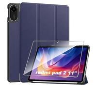 Heioloo Custodia per Redmi pad 2 11" 2025 Cover in Pelle Case, + [1 Pezzi] Vetro Temperato Pellicola Protettiva [Auto Svegliati/Sonno][Supporto Funzione ] [Anti-Scratch] Blu