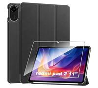 Heioloo Custodia per Redmi pad 2 11" 2025 Cover in Pelle Case, + [1 Pezzi] Vetro Temperato Pellicola Protettiva [Auto Svegliati/Sonno][Supporto Funzione ] [Anti-Scratch] Grigio